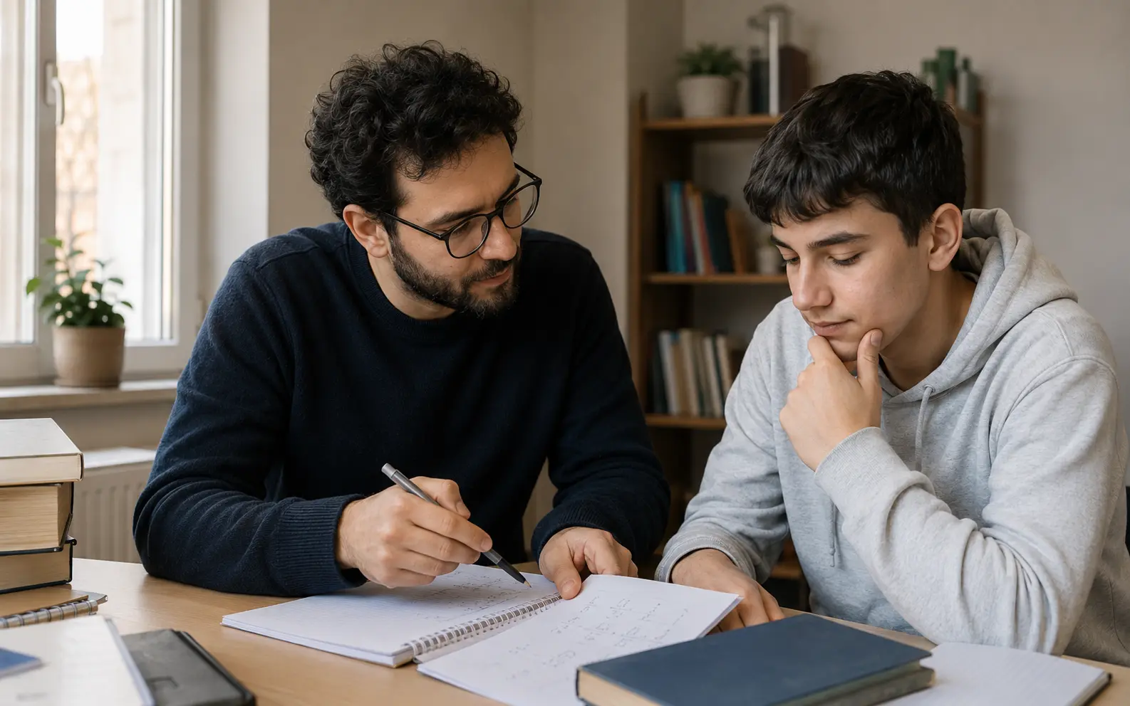 Bir öğrenciye gönüllü matematik desteği sunan öğretmen