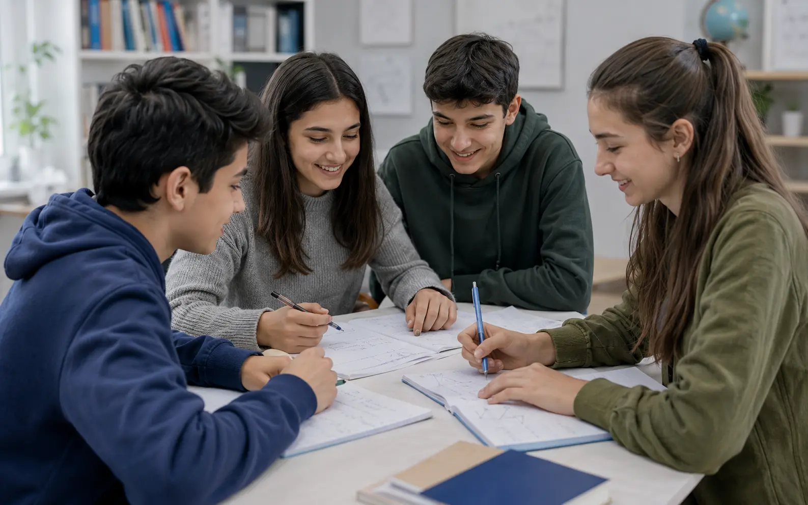 Birlikte matematik soruları üzerinde çalışan LGS ve YKS öğrencileri